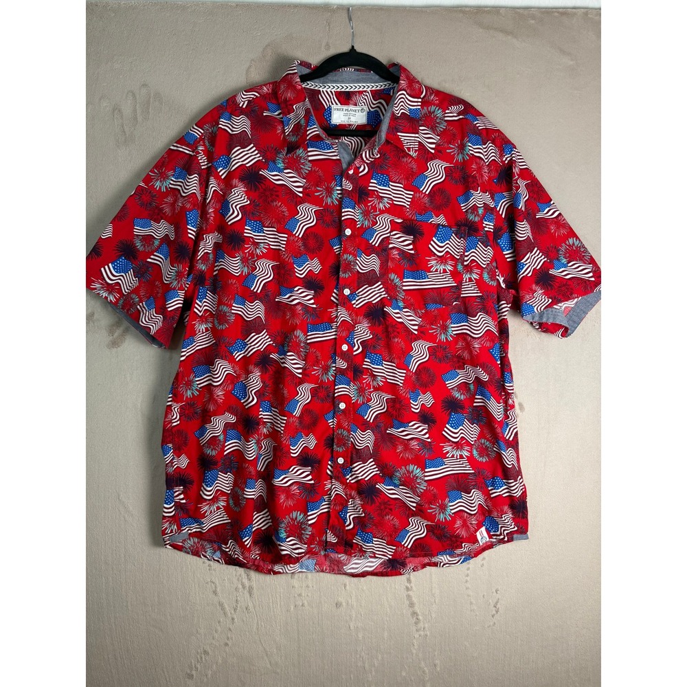 Free Planet Mens 3X Red American Flag Fireworks Button Down Shirt FNXW52 Cotton